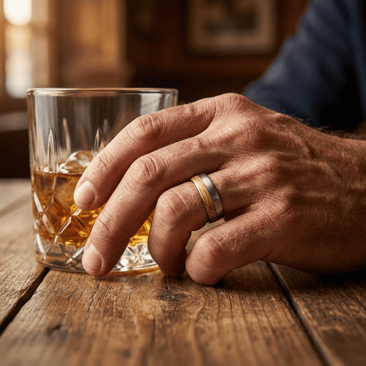 Roadtripmadewood Bagues Bague en tungstène et bois de whisky
