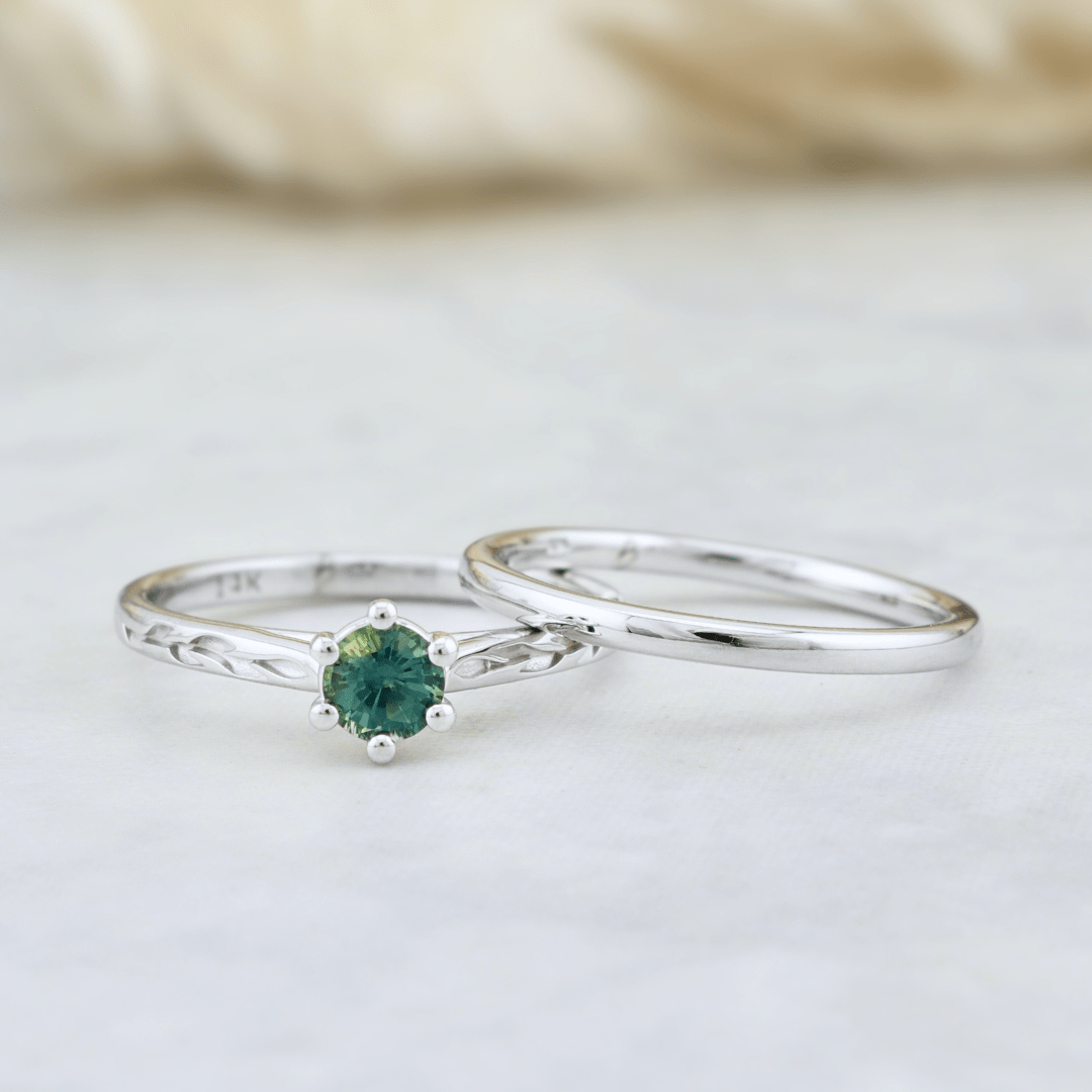 Bague Ensemble d'alliances et saphir Bleu Vert Mathieu Blanchard Bagues Ensemble de bagues | Conception sur mesure | Mathieu Blanchard Mathieu Blanchard Joaillerie