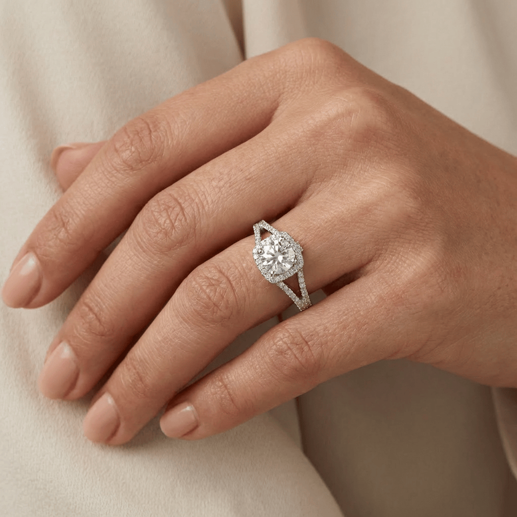 Bague Halo ou et moissanites Mathieu Blanchard Bague en Argent Sterling et Moissanites – Halo Éclatant | Mathieu Blanchard Joaillerie Mathieu Blanchard Joaillerie