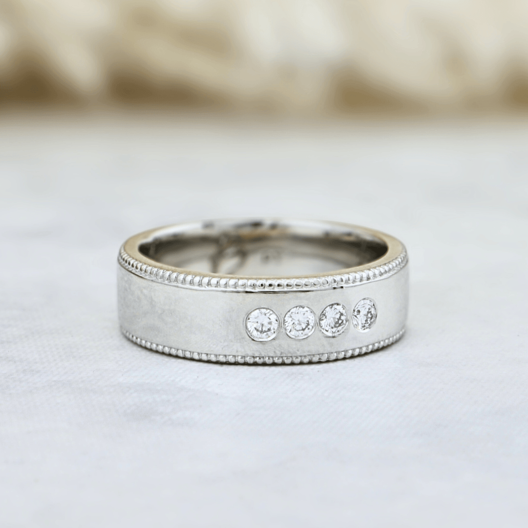 Bague Jonc Milgrain et Diamants Mathieu Blanchard Bagues Jonc de fiançailles en or 14K - 18K et 3 diamants| Mathieu Blanchard Mathieu Blanchard Joaillerie