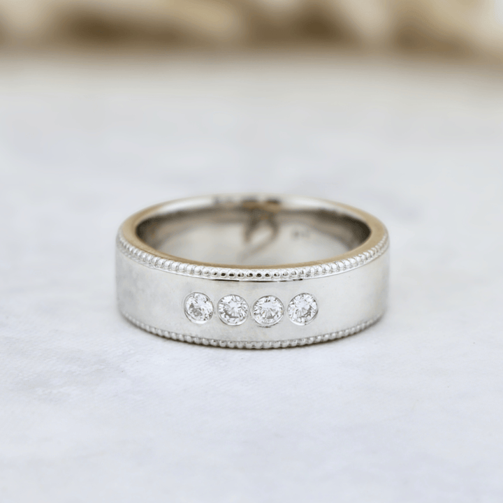 Bague Jonc Milgrain et Diamants Mathieu Blanchard Bagues Jonc de fiançailles en or 14K - 18K et 3 diamants| Mathieu Blanchard Mathieu Blanchard Joaillerie