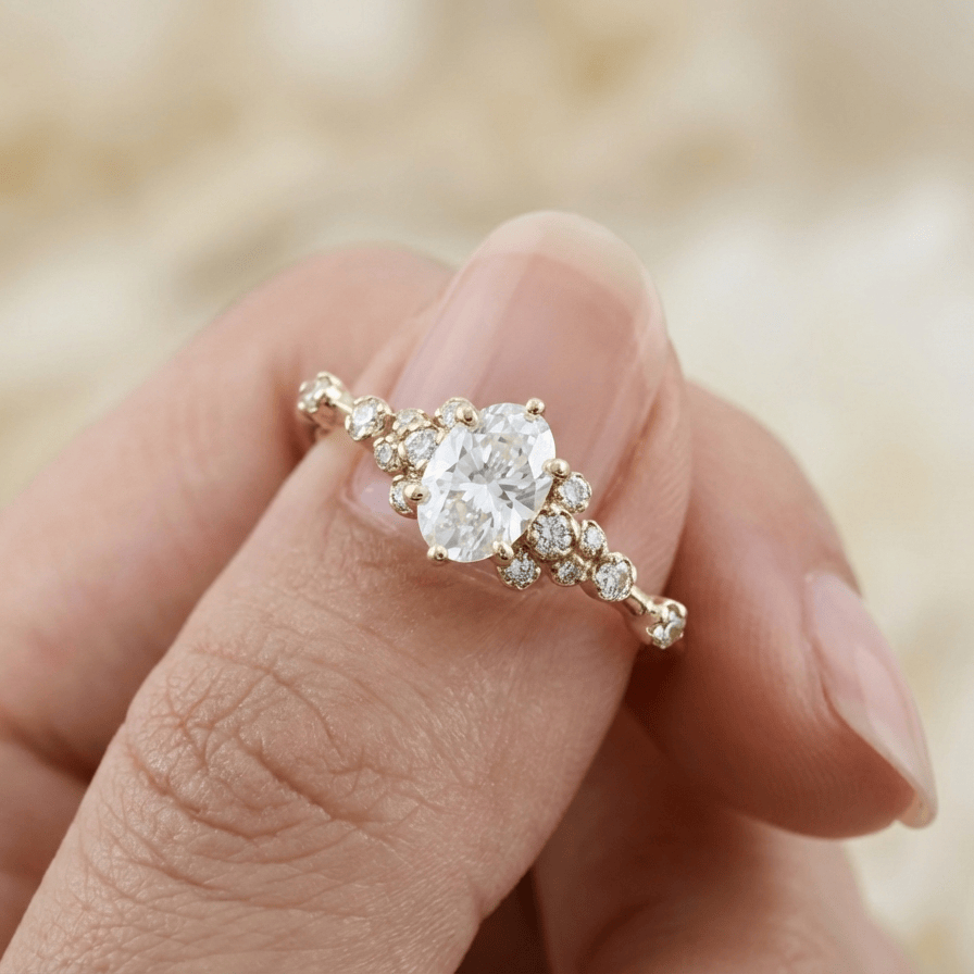 Mathieu Blanchard Bagues Bague solitaire Nuage Ovale en or 10K ou argent sterling et moissanites