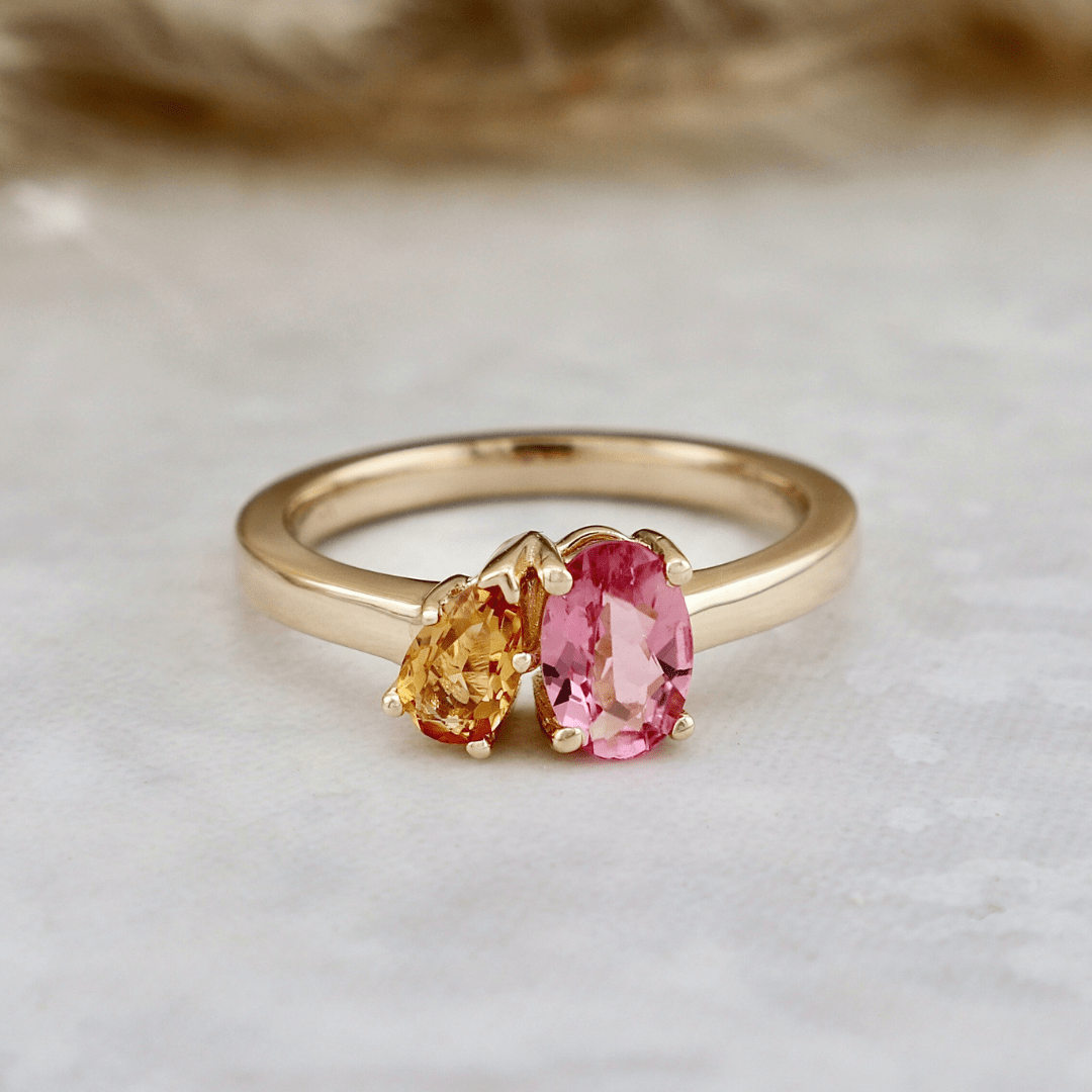 Bague Toi&amp;Moi, citrine et tourmaline Mathieu Blanchard Bagues Bague Toi&amp;Moi en or 14K - 18K, citrine et tourmaline   | Mathieu Blanchard Joaillerie Mathieu Blanchard Joaillerie