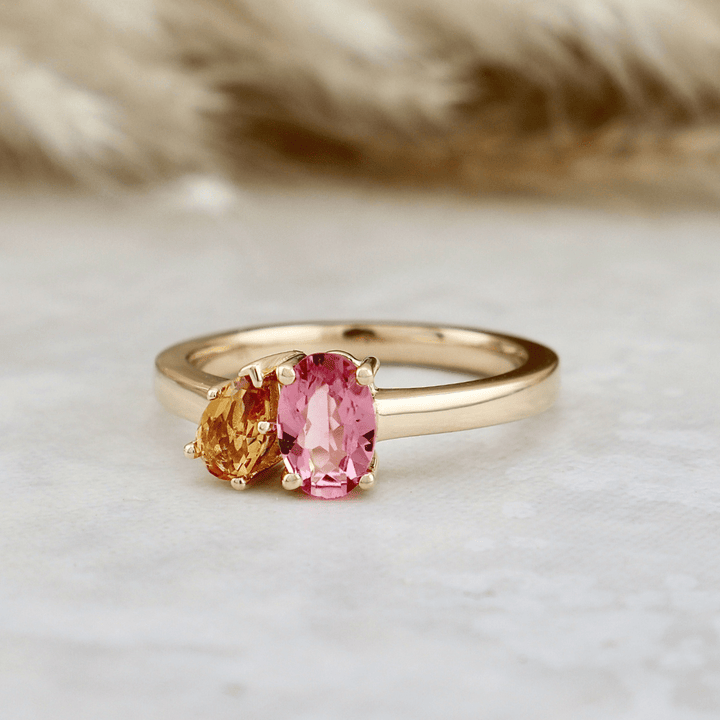 Bague Toi&amp;Moi, citrine et tourmaline Mathieu Blanchard Bagues Bague Toi&amp;Moi en or 14K - 18K, citrine et tourmaline   | Mathieu Blanchard Joaillerie Mathieu Blanchard Joaillerie