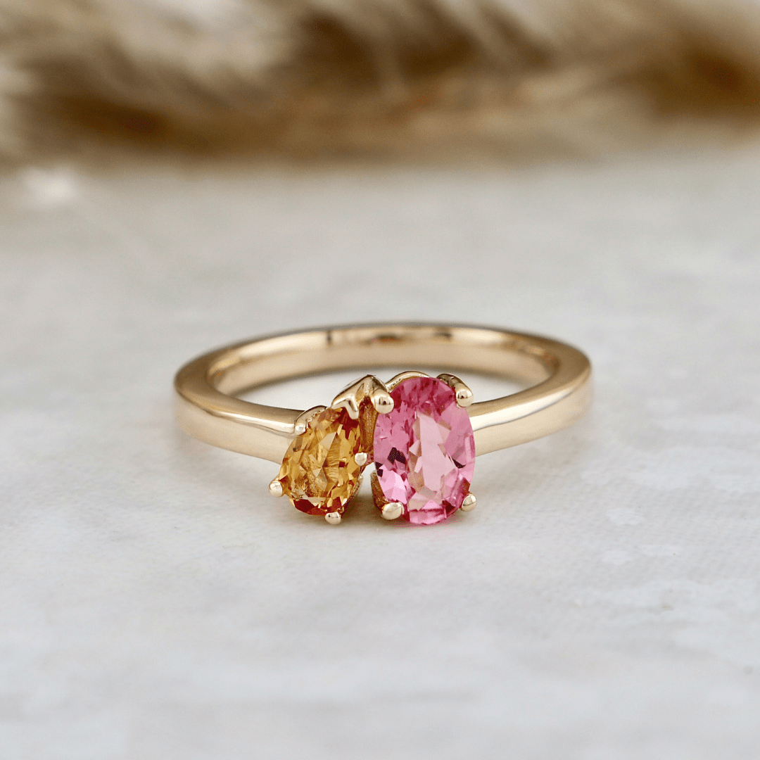Bague Toi&Moi, citrine et tourmaline Mathieu Blanchard Bagues Bague Toi&Moi en or 14K - 18K, citrine et tourmaline   | Mathieu Blanchard Joaillerie Mathieu Blanchard Joaillerie