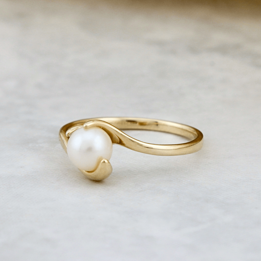 Bague Vague et perle en or jaune 10K - Bagues Bague perle d&