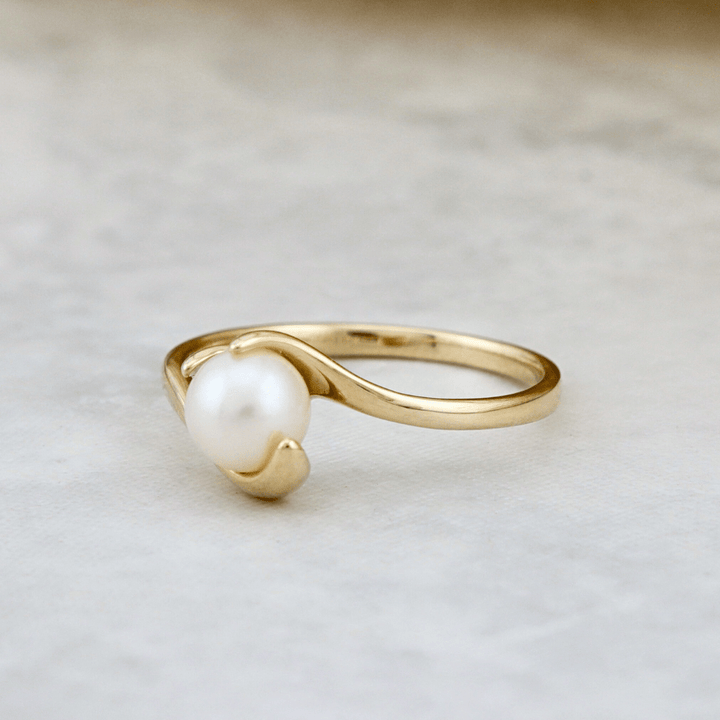 Bague Vague et perle en or jaune 10K - Bagues Bague perle d&