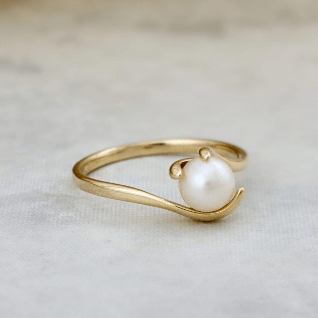 Bague Vague et perle en or jaune 10K - Bagues Bague perle d&
