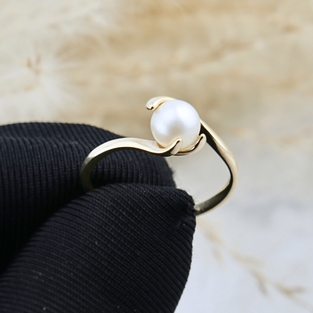 Bague Vague et perle en or jaune 10K - Bagues Bague perle d&