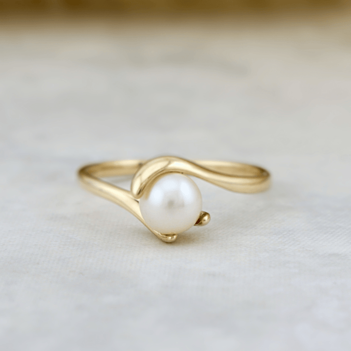 Bague Vague et perle en or jaune 10K - Bagues Bague perle d&