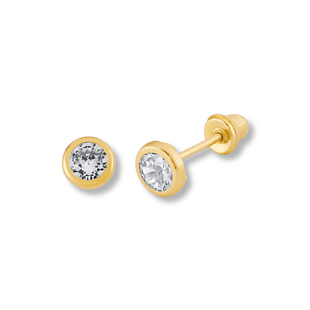 Boucles d'oreilles Classique en or jaune 14K - Boucles d'oreilles Or jaune 14K / 4 mm CE-104BSB Boucles d'oreilles Bezel Classique Or 14K | Mathieu Blanchard Mathieu Blanchard Joaillerie