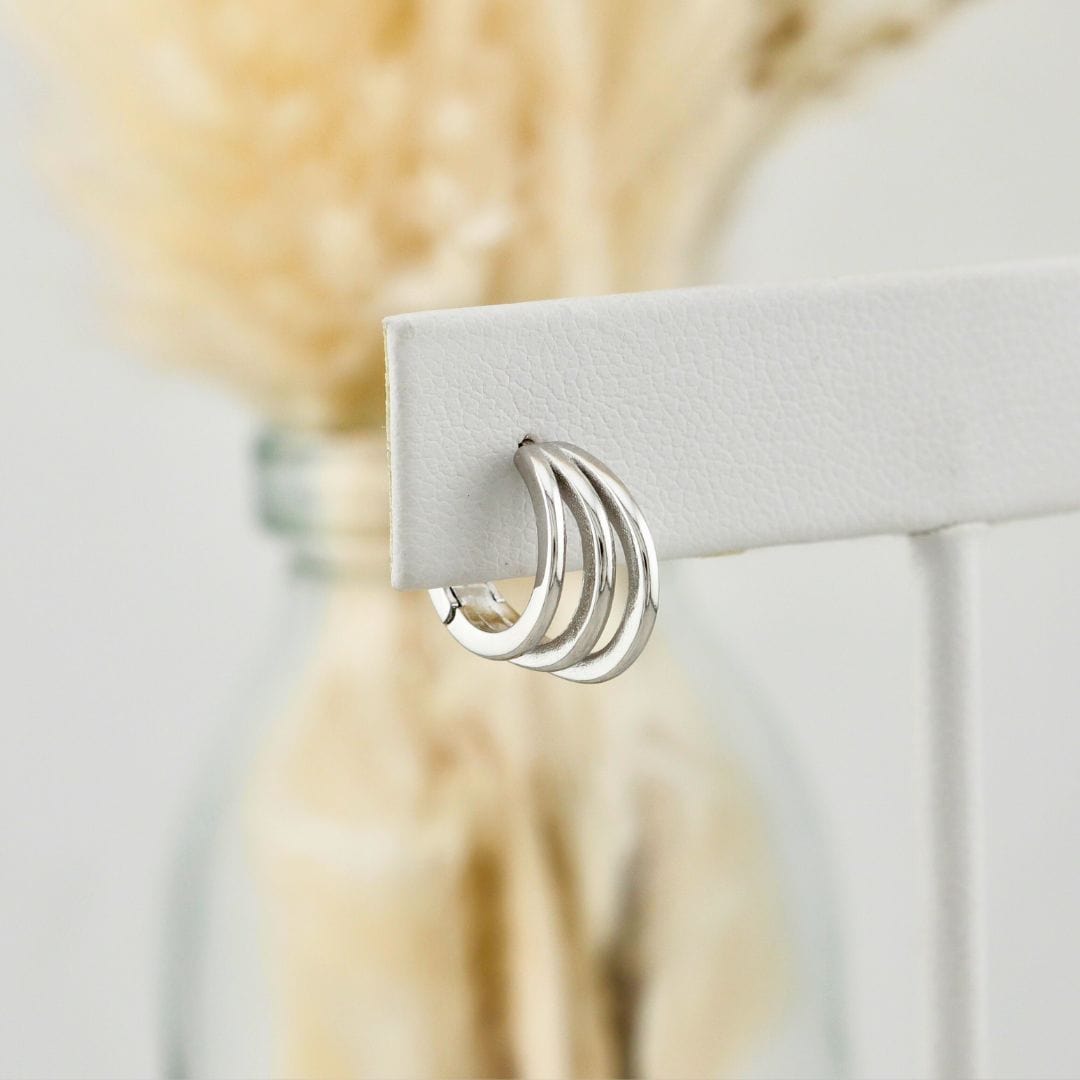 Mathieu Blanchard Boucles d'oreilles Boucles d'oreilles Huggies 3 rangs en argent sterling