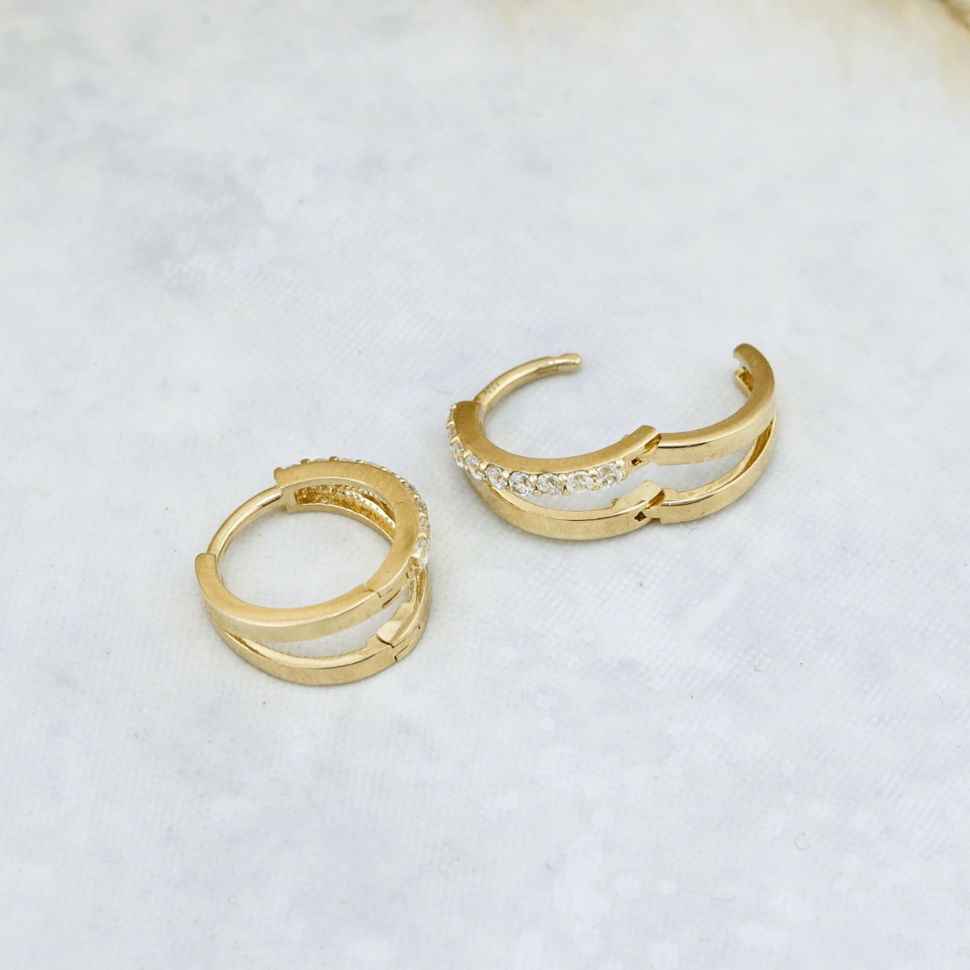 - Boucles d'oreilles Boucles d'oreilles huggies Double rang en or 10K
