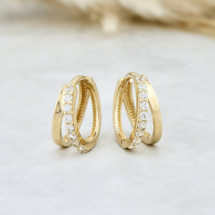 - Boucles d'oreilles Boucles d'oreilles huggies Double rang en or 10K