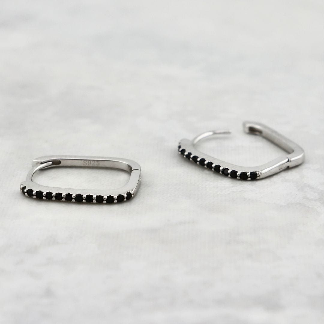Mathieu Blanchard Boucles d'oreilles Boucles d'oreilles Huggies Scintillantes Noires en argent sterling