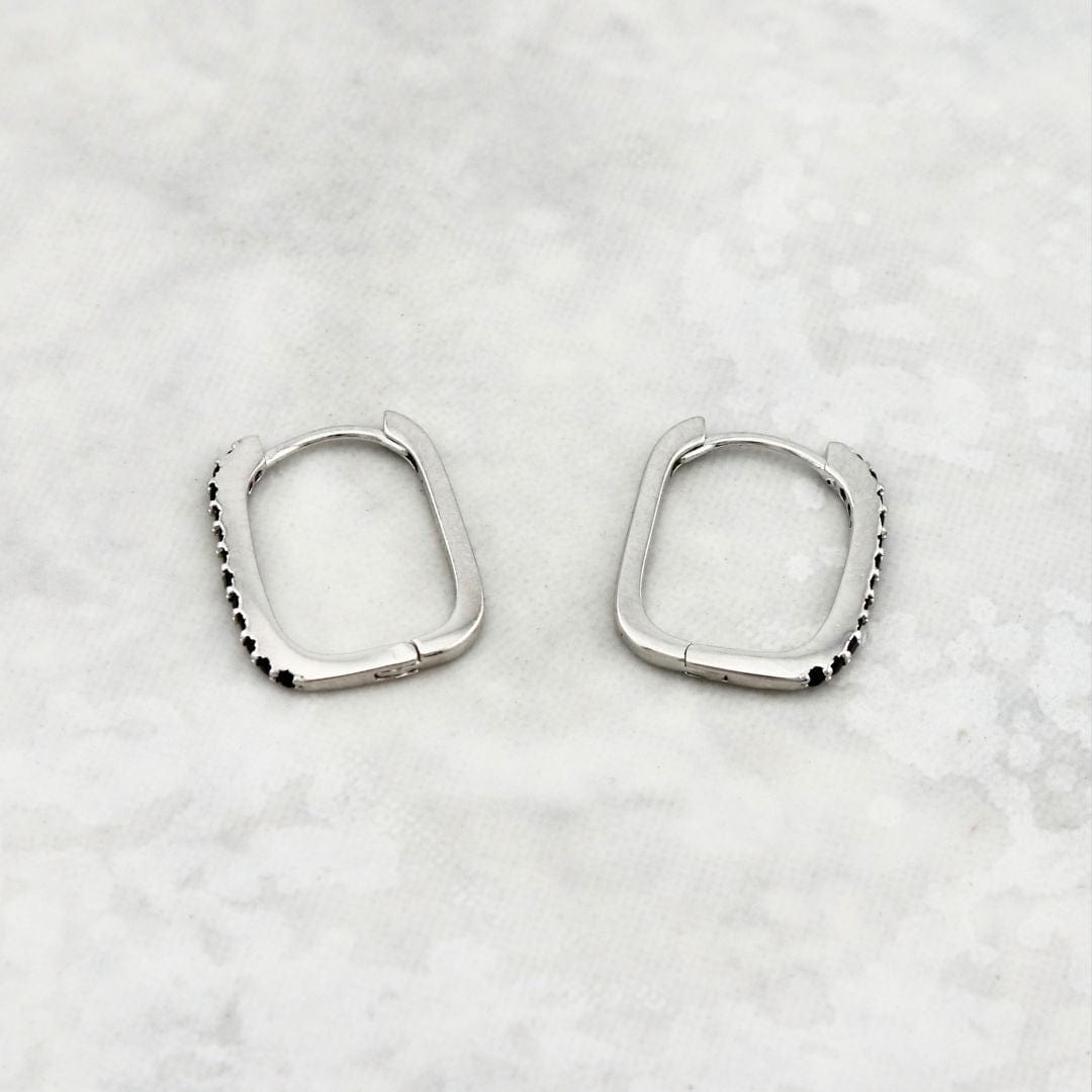 Mathieu Blanchard Boucles d'oreilles Boucles d'oreilles Huggies Scintillantes Noires en argent sterling