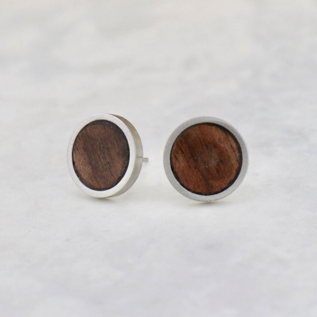 Boucles d’oreilles Noyer et en acier inoxydable Mathieu Blanchard Boucles d&