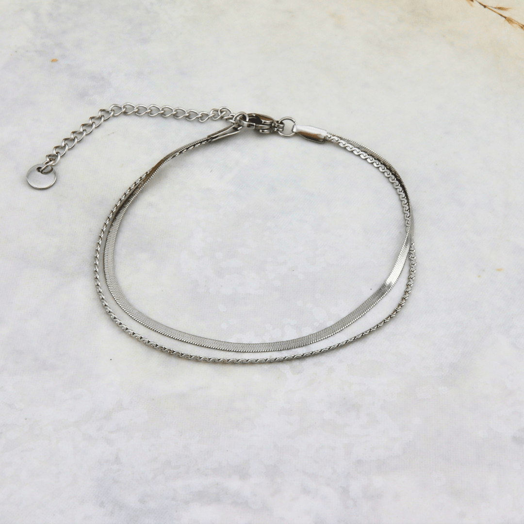 Bracelet de cheville double en acier inoxydable Mathieu Blanchard Bracelets de cheville Acier inoxydable PBRM14225S Bracelet de cheville double Boho en acier | Mathieu Blanchard Mathieu Blanchard Joaillerie