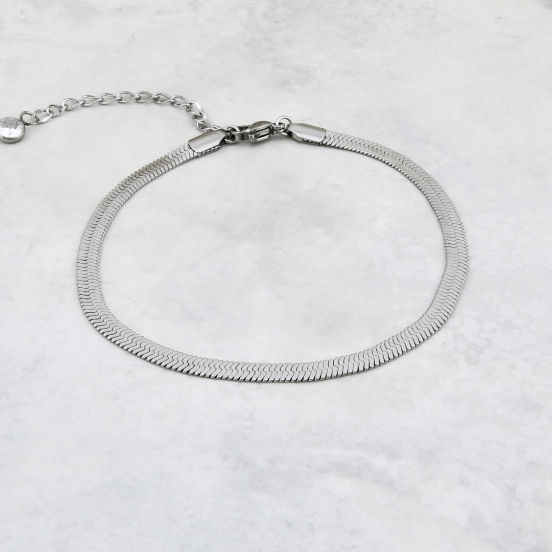 Bracelet de cheville maille Anglaise en acier inoxydable Mathieu Blanchard Bracelets de cheville Acier inoxydable Bracelet de cheville Herringbone en acier inox | Collection 2025 Mathieu Blanchard Joaillerie