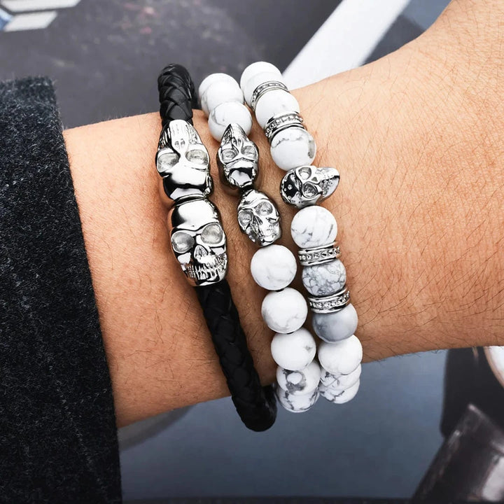 SkeletonHD Bracelets Bracelet Double tête de mort en cuir