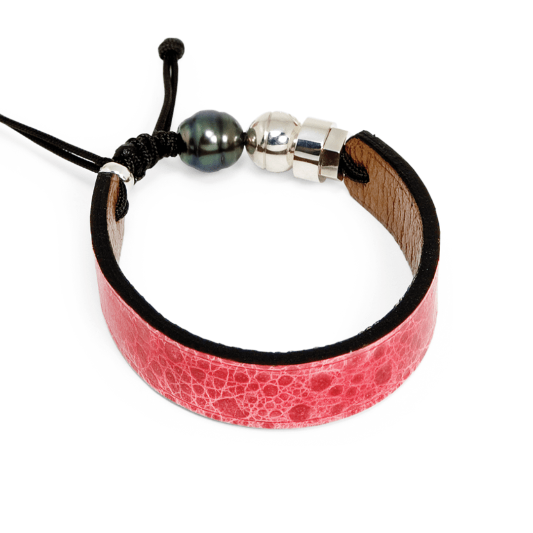 Romeo J. Bracelets Petit / Rouge Bracelet en cuir de crapaud marin, perle de Tahiti  et argent sterling