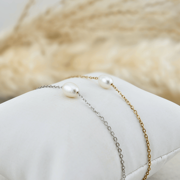 Bracelet et perle baroque en acier inoxydable Mathieu Blanchard Bracelets Bracelet en acier inox et perles baroques | Mathieu Blanchard Mathieu Blanchard Joaillerie