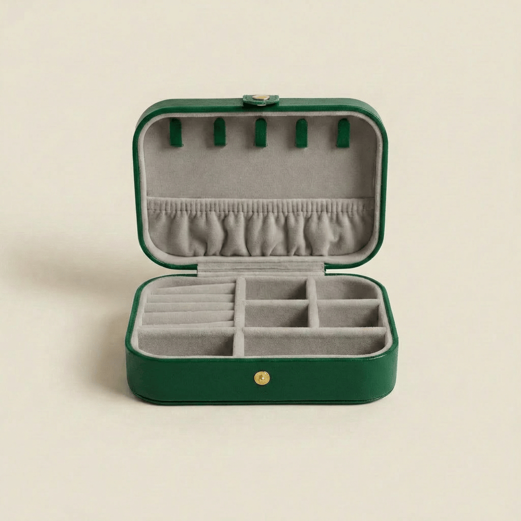 Coffret à bijoux Escale Vert Mathieu Blanchard ACCESSOIRES PCOM20069S-vert Coffret à bijoux en cuir vert premium | Mathieu Blanchard  Mathieu Blanchard Joaillerie