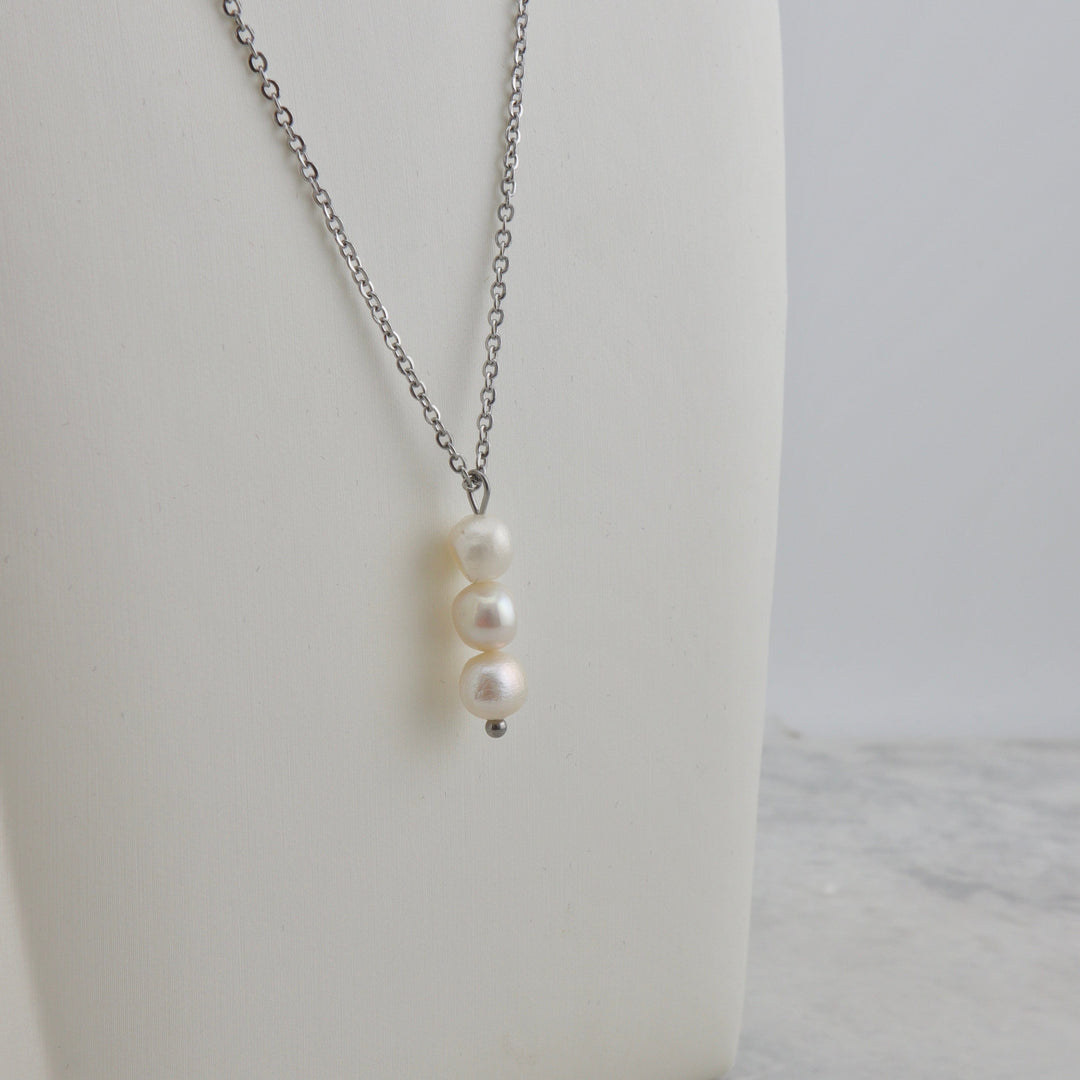 Collier Cadence en acier inoxydable Mathieu Blanchard collier Acier inoxydable PCOAM13038S Collier Double avec perle baroque en acier | Mathieu Blanchard Mathieu Blanchard Joaillerie