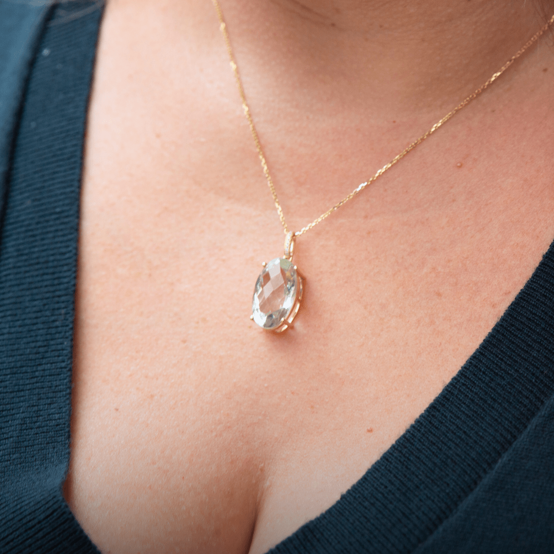 Collier, diamants et améthyste verte en or 14k Mathieu Blanchard Collier Or jaune 14K Collier en or 14K, perle, diamants et améthyste | Mathieu Blanchard Mathieu Blanchard Joaillerie