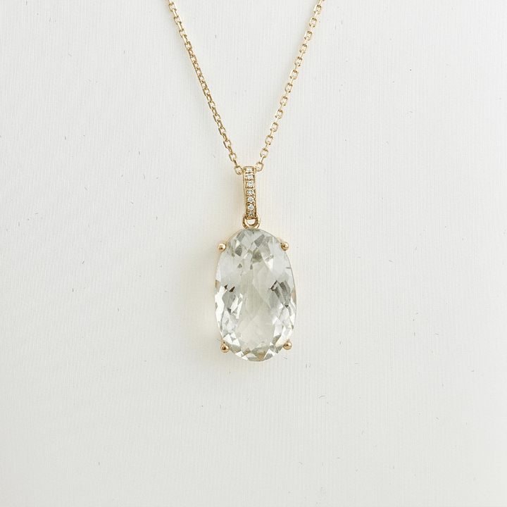Collier, diamants et améthyste verte en or 14k Mathieu Blanchard Collier Or jaune 14K Collier en or 14K, perle, diamants et améthyste | Mathieu Blanchard Mathieu Blanchard Joaillerie