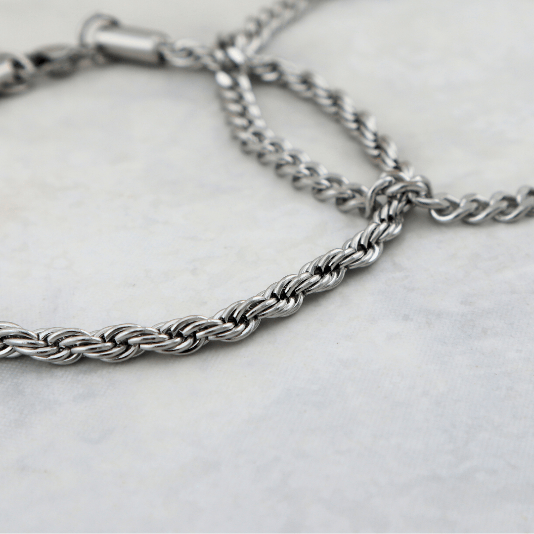 Duo de bracelets Torsade &amp; Gourmette en acier inoxydable Mathieu Blanchard Bracelets Acier inoxydable PDUM14278S Duo de bracelets Torsade &amp; Gourmette 4,5mm en acier inox | Mathieu Blanchard Mathieu Blanchard Joaillerie