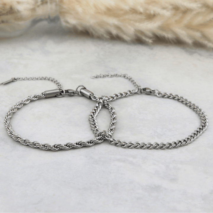 Duo de bracelets Torsade &amp; Gourmette en acier inoxydable Mathieu Blanchard Bracelets Acier inoxydable PDUM14278S Duo de bracelets Torsade &amp; Gourmette 4,5mm en acier inox | Mathieu Blanchard Mathieu Blanchard Joaillerie
