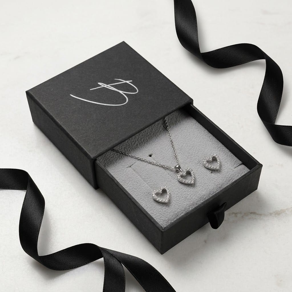 Ensemble cadeau collier et boucles d’oreilles Cœur en argent sterling Mathieu Blanchard Ensemble cadeau collier et boucles d’oreilles Cœur en argent sterling Mathieu Blanchard Joaillerie