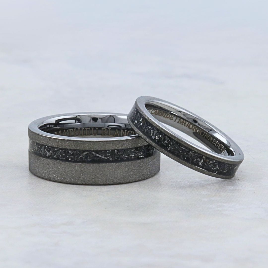 Jonc Météorite Muonionalusta 4mm en tungstène Mathieu Blanchard Jonc tungstène 4mm avec météorite Muonionalusta | Mathieu Blanchard Mathieu Blanchard Joaillerie