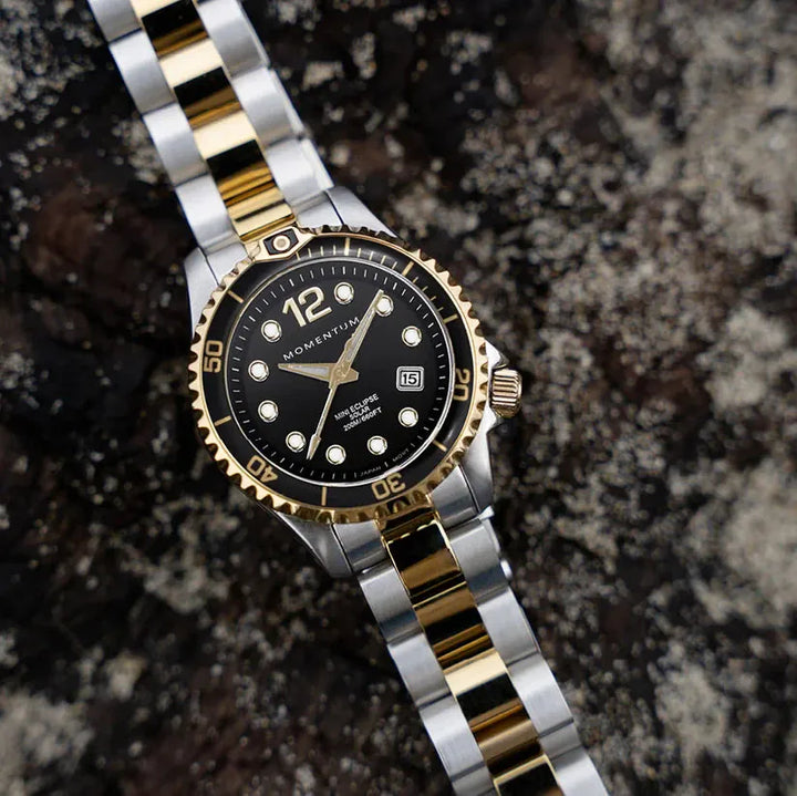 Momentum Montres Acier inoxydable Montre à énergie solaire 30mm Mini Eclipse 2-tons