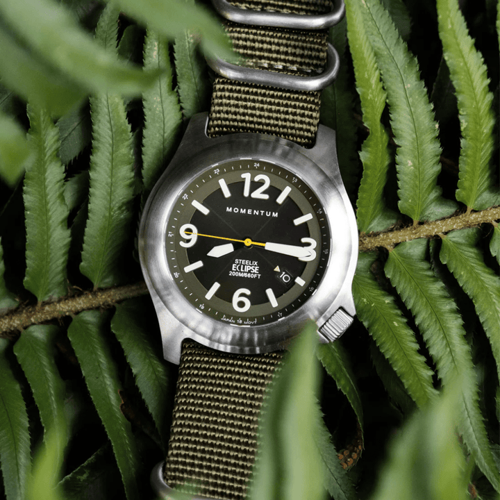 Momentum Montres Nylon Montre à énergie solaire 44mm Steelix Eclipse vert
