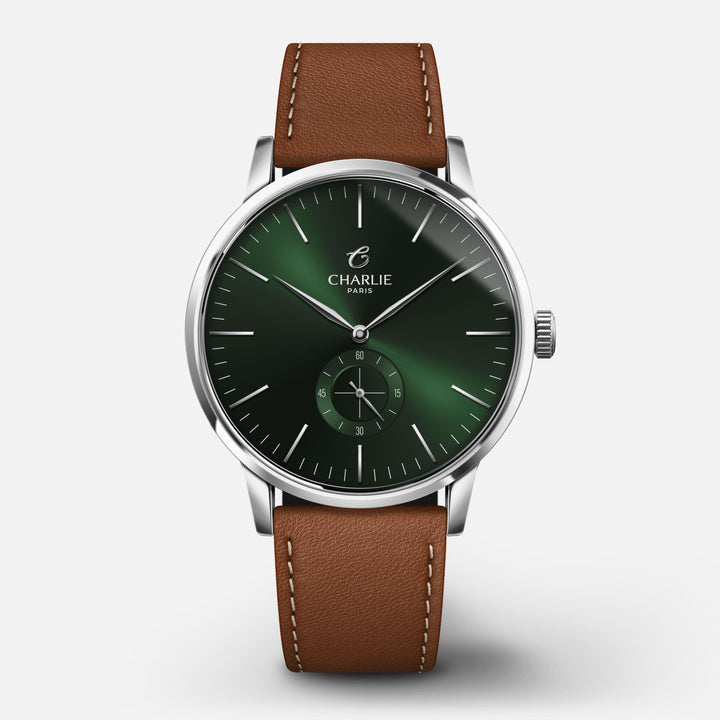 Charlie Paris Montre Cuir brun Montre Charlie Paris HORIZON Vert 39 mm
