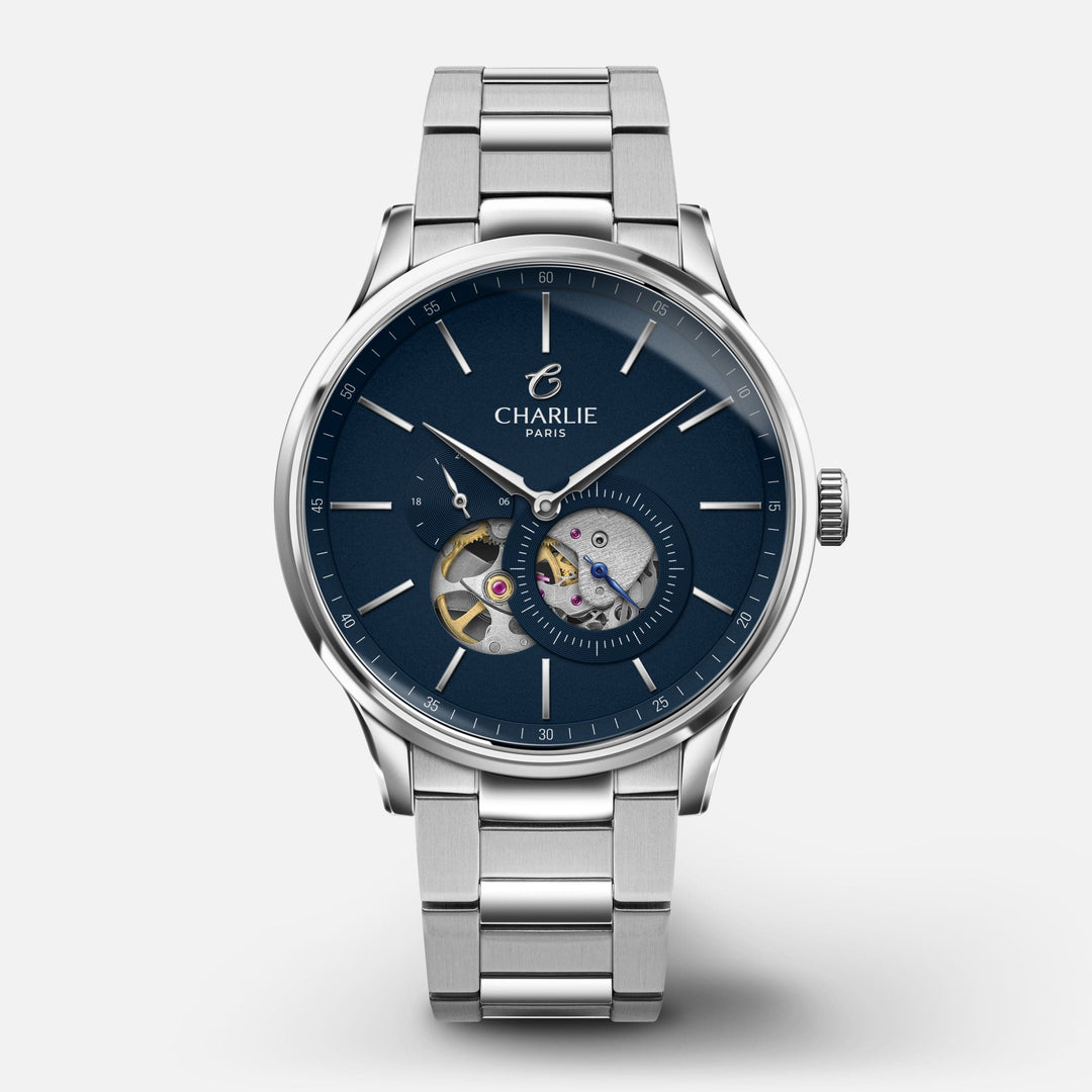Charlie Paris Montre 3-link stainless steel Montre Charlie Paris INITIAL Open Heart - Bleu 40 mm