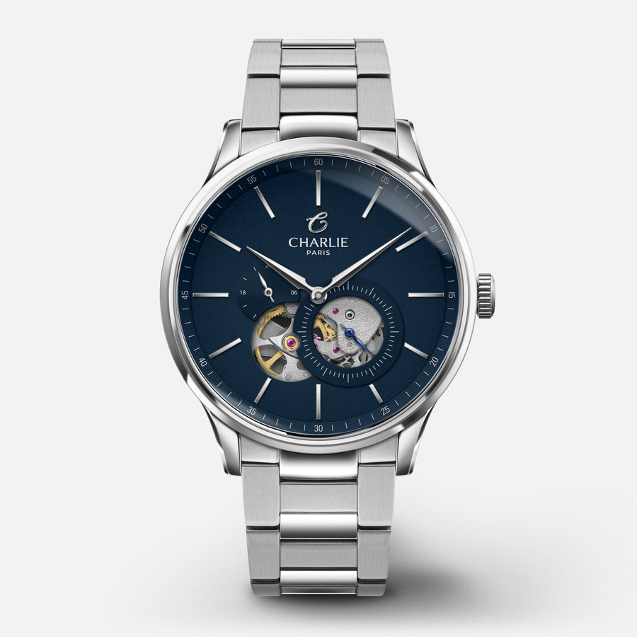 Charlie Paris Montre 3-link stainless steel Montre Charlie Paris INITIAL Open Heart - Bleu 40 mm