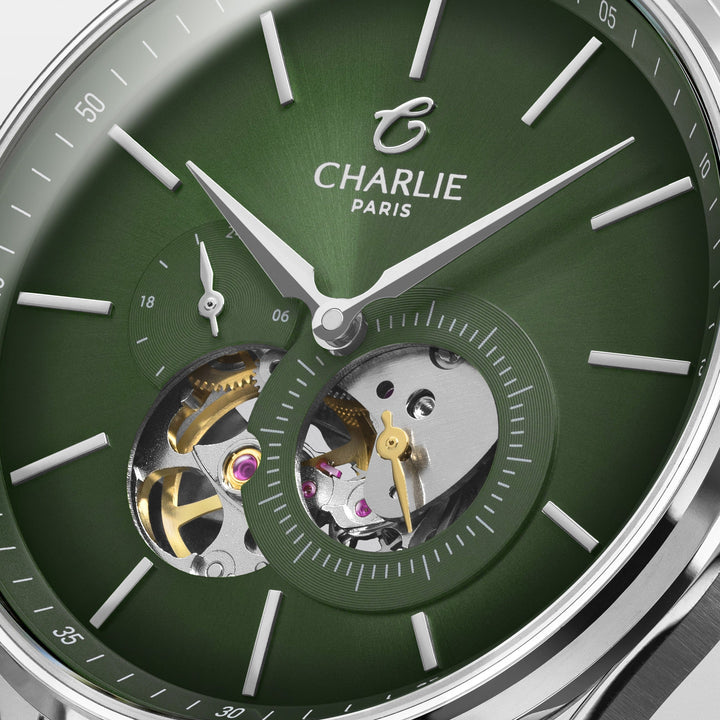 Charlie Paris Montre Montre Charlie Paris INITIAL Open Heart - Sauge 40 mm