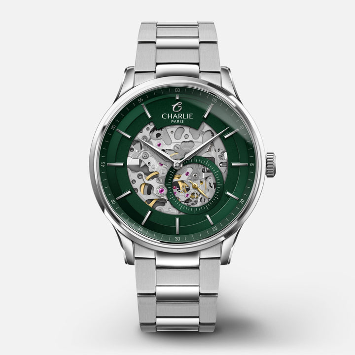 Charlie Paris Montre 3-link stainless steel Montre Charlie Paris INITIAL Squelette - Vert 40 mm