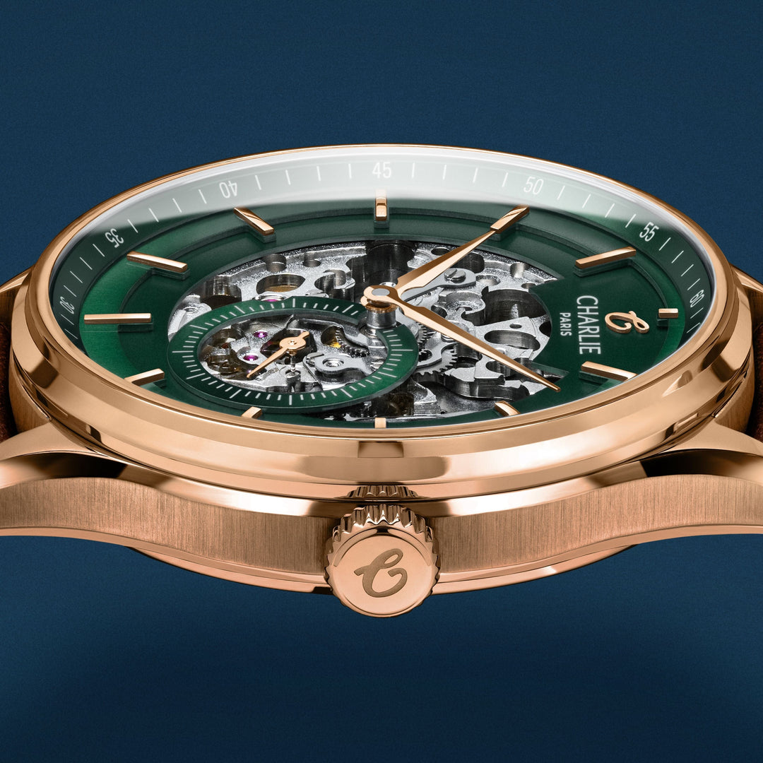 Charlie Paris Montre Montre Charlie Paris INITIAL Squelette - Vert &amp;  Or Rosé 40 mm