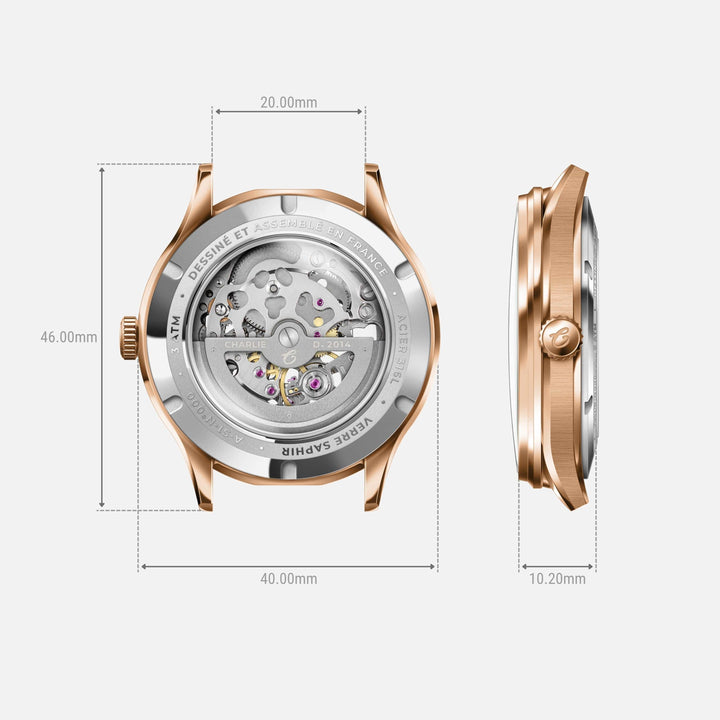 Charlie Paris Montre Montre Charlie Paris INITIAL Squelette - Vert &amp;  Or Rosé 40 mm