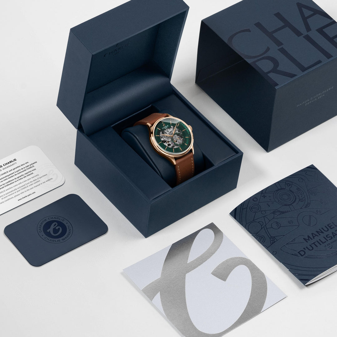 Charlie Paris Montre Montre Charlie Paris INITIAL Squelette - Vert &amp;  Or Rosé 40 mm