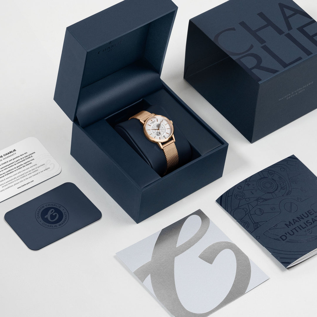 Montre Charlie Paris SULLY Phase de LuneRosé 30 mm en acier inoxydable Charlie Paris Montre Montre Charlie Paris SULLY Phase de Lune - Or Rosé 30 mm | Dépositaire Officiel Canada | Mathieu Blanchard Joaillerie Mathieu Blanchard Joaillerie