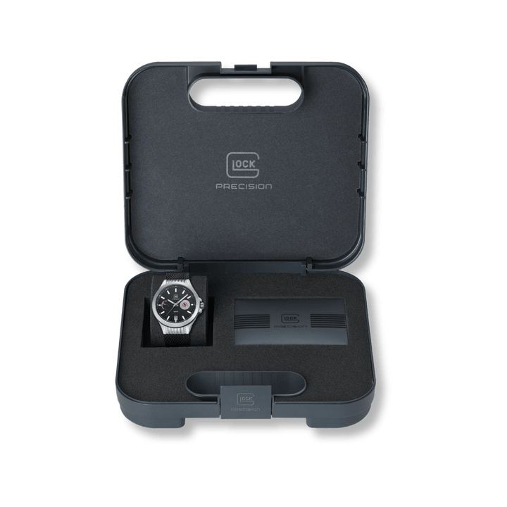 Montre GLOCK 42mm - Argent &amp; Noir GW19-2-22 GLOCK Montres Acier inoxydable GW19-2-22 Montre GLOCK 42mm Argent &amp; Noire GW19-2-22 | Mathieu Blanchard Mathieu Blanchard Joaillerie