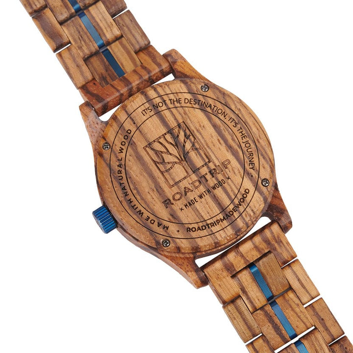 Roadtripmadewood Montre en bois Montre Horizon - Heure Bleue en bois