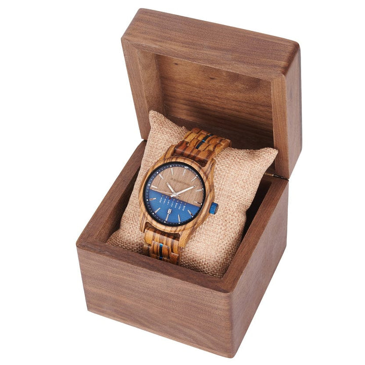 Roadtripmadewood Montre en bois Montre Horizon - Heure Bleue en bois