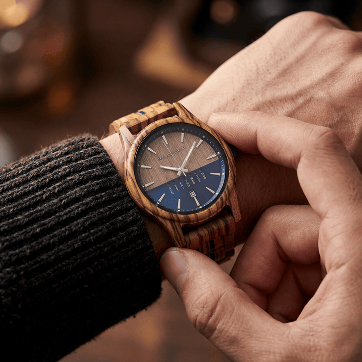 Roadtripmadewood Montre en bois Montre Horizon - Heure Bleue en bois