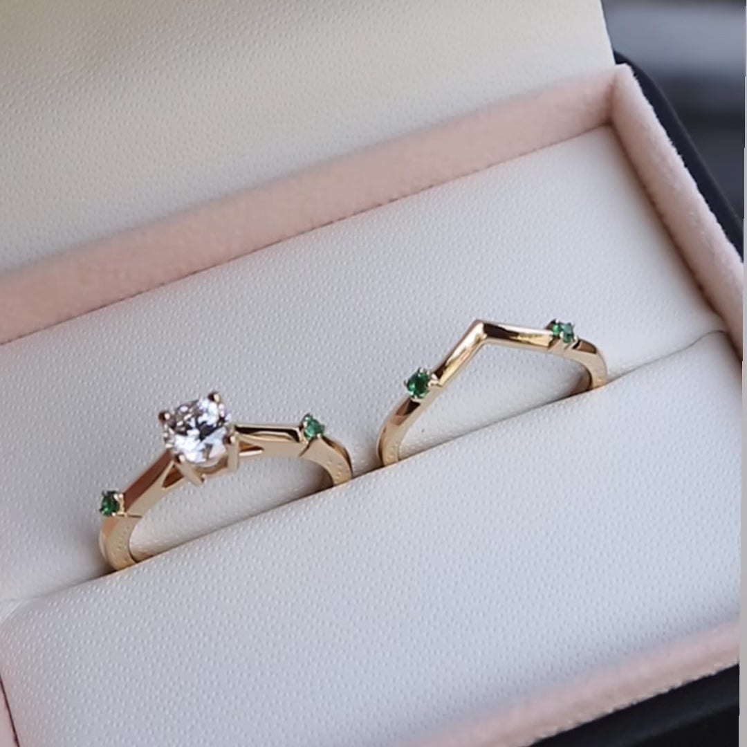 Rings Set 14K - 18K Gold, Emerald and 0,5 ct Diamond